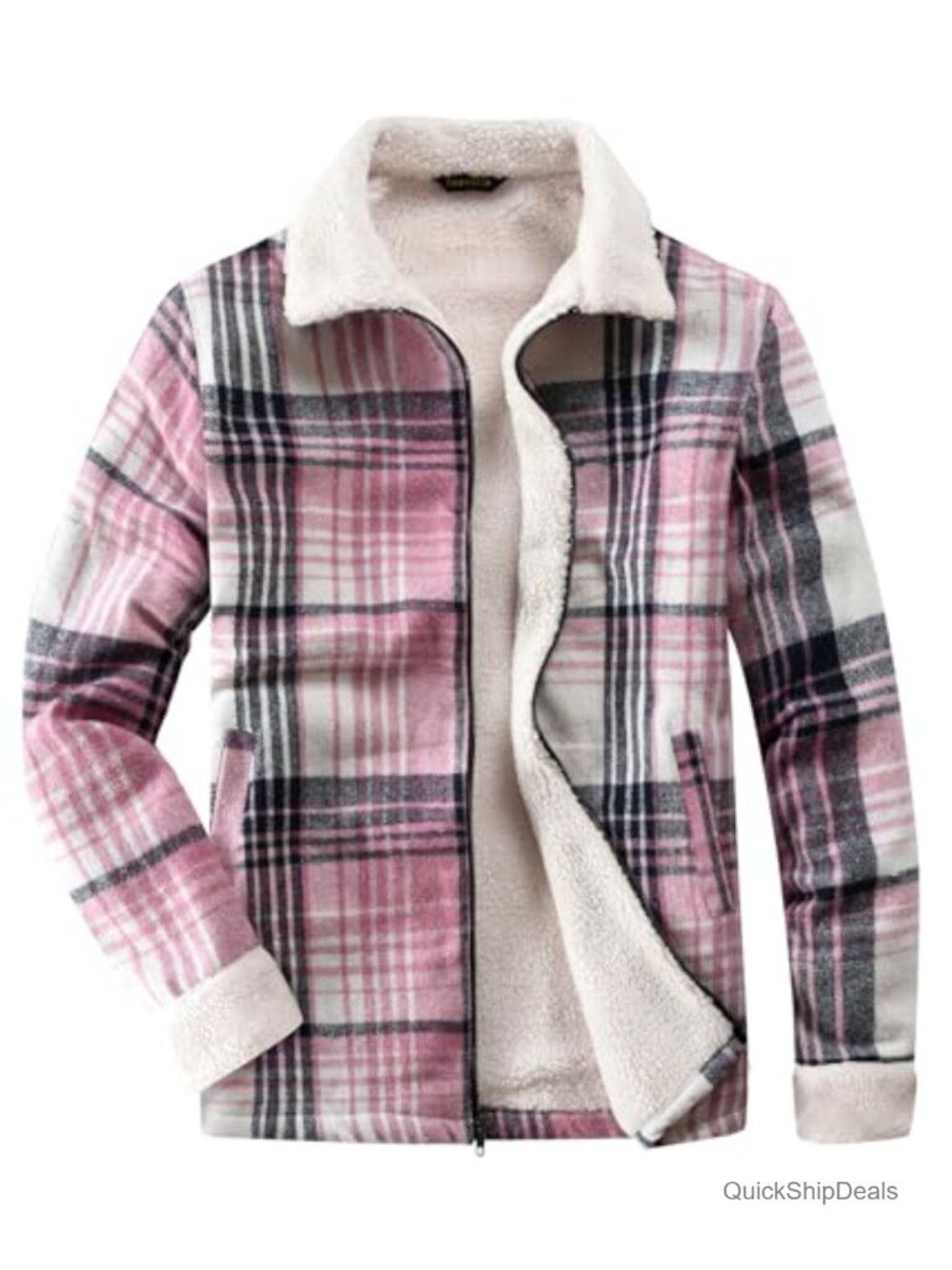 Sherpa Lined Plaid Flannel Fleece Jacket Full Zip Loose Fit Women